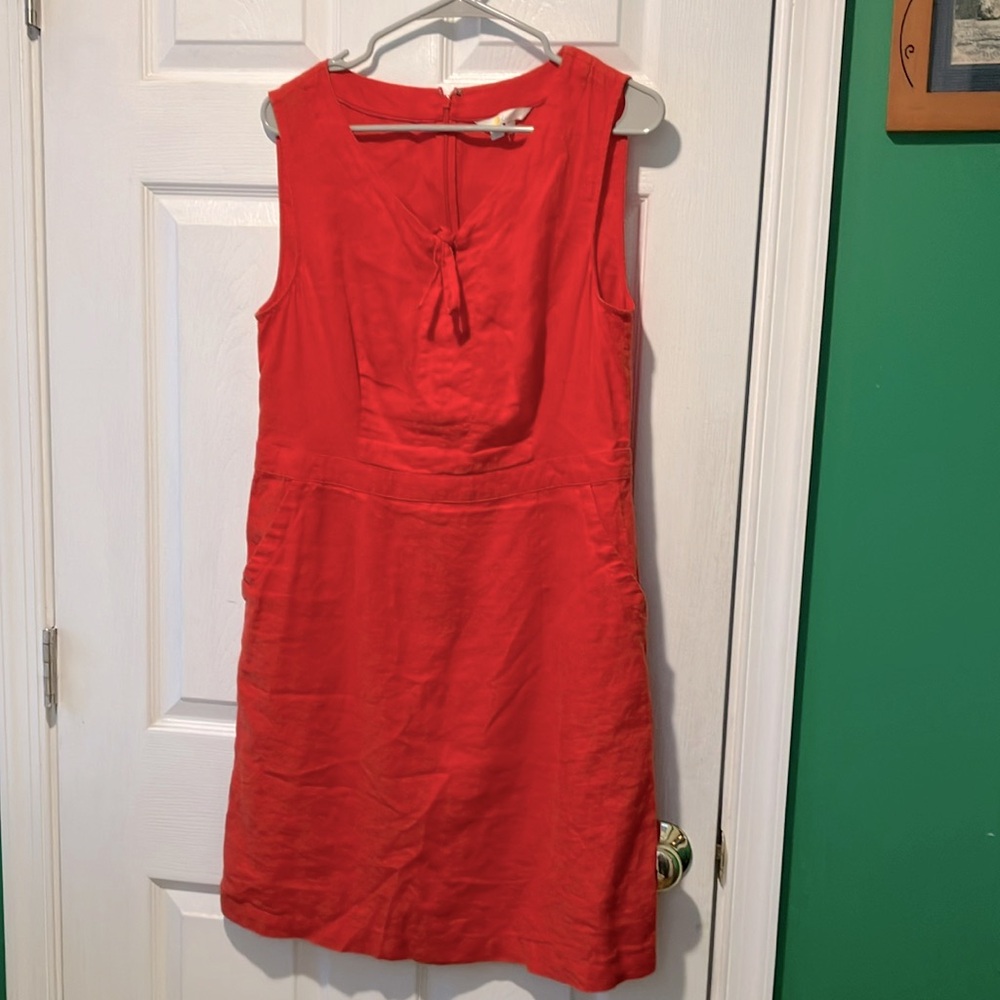 Boden linen Red orange Sleeveless Dress classic 10L tomato girl